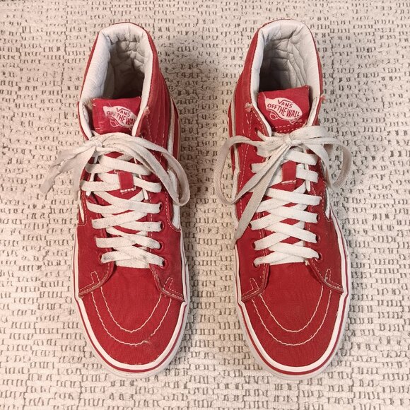 Vans women's red canvas Sk8 Hi-Top athletic shoes sz 8 (or men's 6.5) - Picture 2 of 15